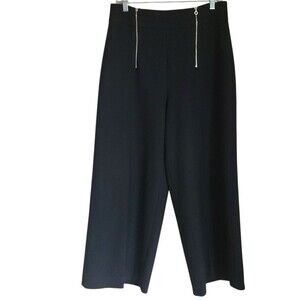 zara woman wide leg cropped trousers pants decorative zip closure black size L
